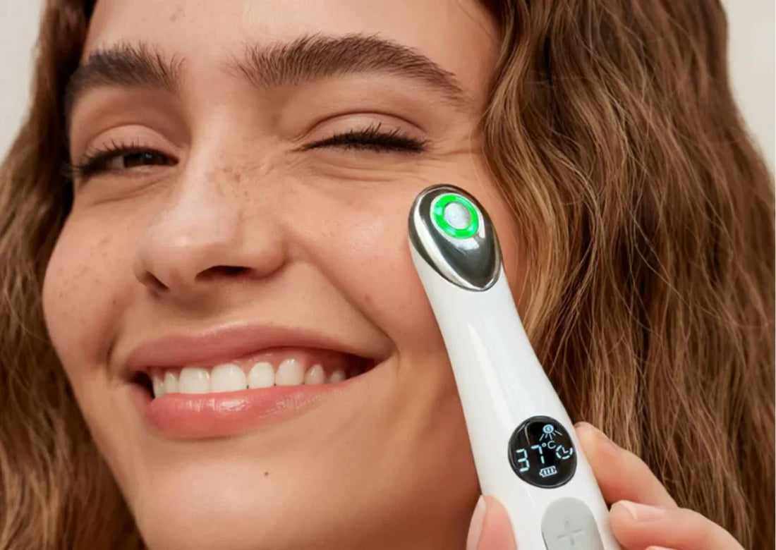 woman using Peep Club Heated Eye Wand for everyday eye comfort