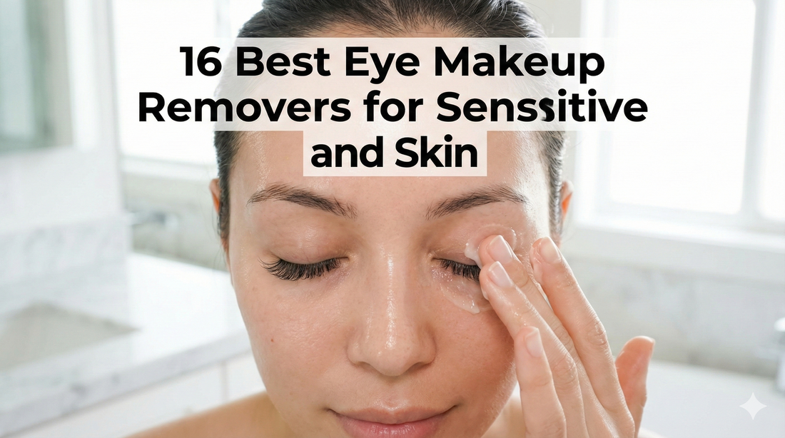 Extreme close-up portrait of a model with glowing 'glass skin' and eyes closed, gently massaging Peep Club Soothing Coconut Eye Balm onto her eyelid.