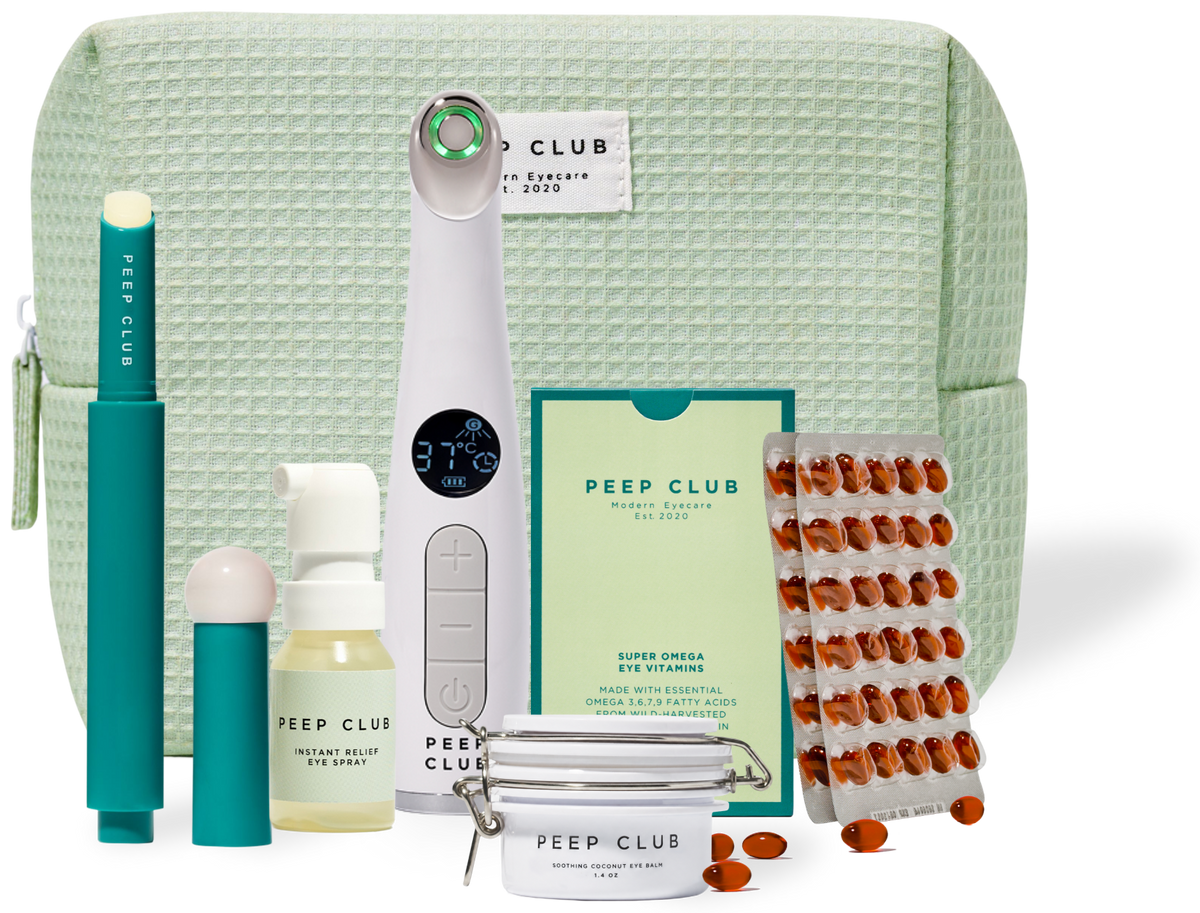 Peep Club dry eye care kit with bag